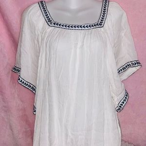 white and blue shirt